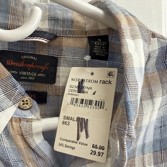 Weatherproof Vintage Mens Small Plaid Short Sleeve Button Down Shirt Spring NWT - Picture 10 of 11